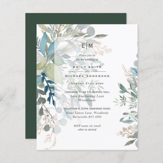 2in1 Greenery Wedding Ceremony Reception Inv (Voorkant / Achterkant)