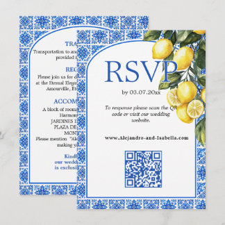 🌈 2in1 RSVP+Details Azul & Limone Romance Informatiekaartje