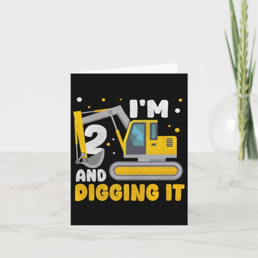 2nd Birthday Boy Digger Boy Construction Happy 2 Y Kaart (Voorkant)