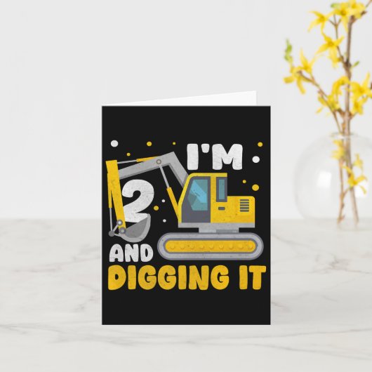 2nd Birthday Boy Digger Boy Construction Happy 2 Y Kaart (Gele Bloem)