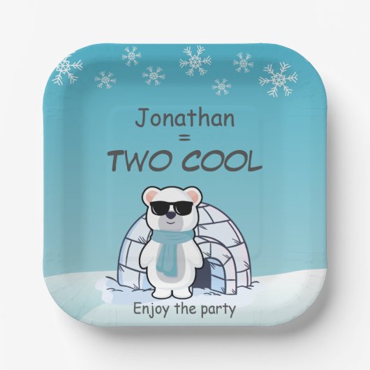 2nd Birthday Boy Two Cool Polar Bear Iglo Papieren Bordje (Voorkant)
