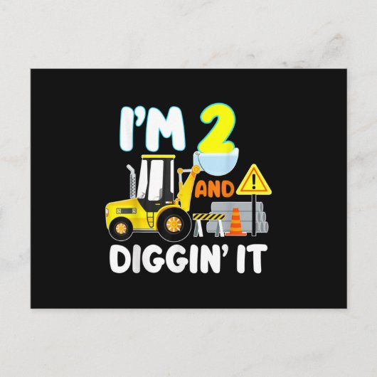 2nd Birthday Gift Construction Truck Party 2 Year Aankondigingskaart (Voorkant)