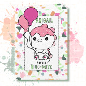 2nd Birthday Girl Dinosaur Cartoon Adorable  Kaart
