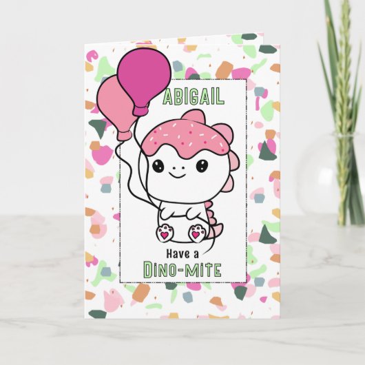 2nd Birthday Girl Dinosaur Cartoon Adorable  Kaart (Voorkant)