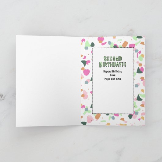 2nd Birthday Girl Dinosaur Cartoon Adorable Kaart (Binnen)