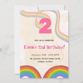 2nd Birthday Invitation Girl Editable Rainbow Kaart