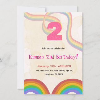 2nd Birthday Invitation Girl Editable Rainbow Kaart