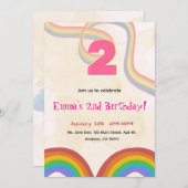 2nd Birthday Invitation Girl Editable Rainbow Kaart (Voorkant / Achterkant)