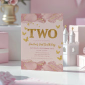 2nd Birthday Invitation Pink Gold Glitter Girl Kaart