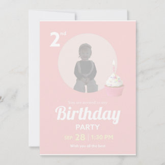 2nd Birthday Party Invitation Pink Cupcake Photo Kaart