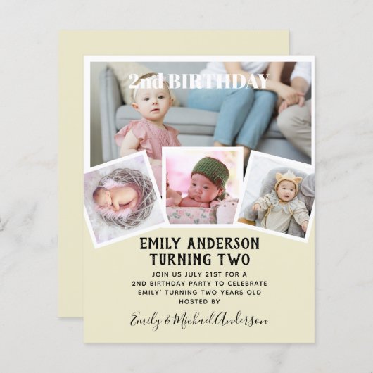 2ND Birthday Photo Collage Boy of Girl Mixed Mixed (Voorkant / Achterkant)