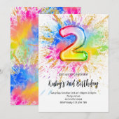 2nd Birthday Rainbow Paint Splash Invitation Kaart (Voorkant / Achterkant)