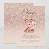 2nd Birthday Rose Pink Gold  Bow Birthday Party  Kaart (Voorkant / Achterkant)