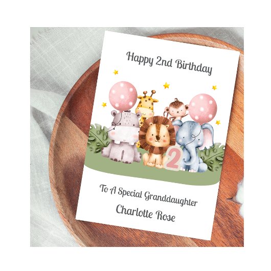 2nd Birthday Safari Leaf Animals Card Kaart