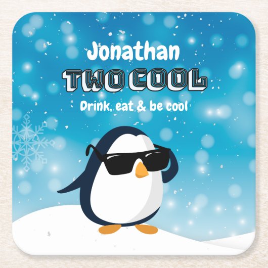 2nd Birthday Two Cool Penguin Boy Kartonnen Onderzetters (Voorkant)