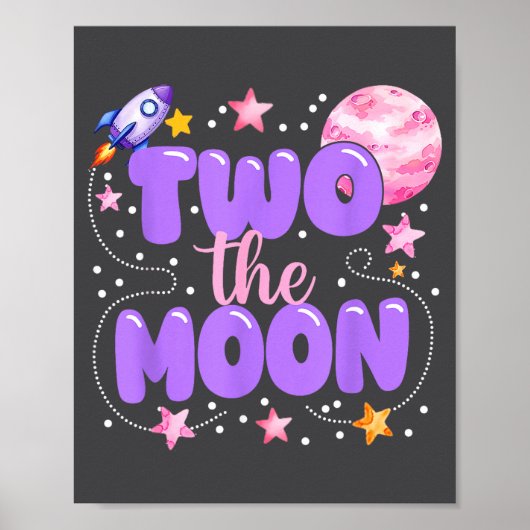 2nd Birthday Two The Moon Birthday Girl 2 Year Old Poster (Voorkant)