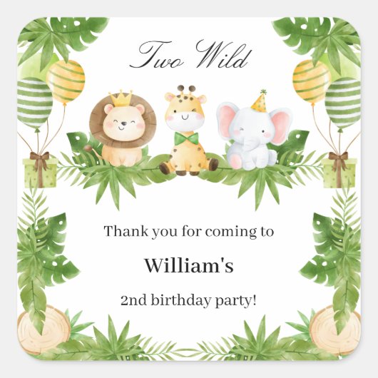 2nd Birthday Two Wild Safari Animals Party Sticker (Voorkant)