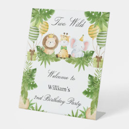 2nd Birthday Two Wild Safari Animals Tabletop Sign Reclamebord Met Voetstuk
