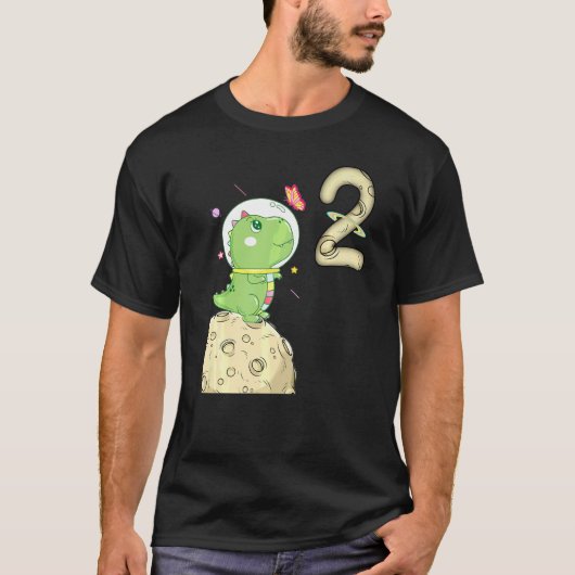2nd Birthday Two Years Old Astronaut T Rex Dino Di T-shirt (Voorkant)