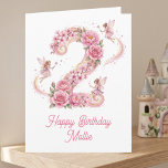2nd Birthday Whimsy Number Two Fairy Kaart<br><div class="desc">Send your little princess the sweetest birthday wishes with this adorable floral number '2' card, perfect for her second birthday. Playful fairies flutter around the number two, exuding an aura of enchantment and delight. The number is beautifully decorated with a cascade of soft pink roses, blooming cherry blossoms and fairy...</div>