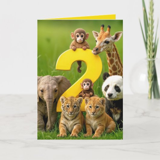 2nd Birthday Wildlife Animal Babies Kaart (Voorkant)