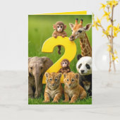 2nd Birthday Wildlife Animal Babies Kaart (Gele Bloem)
