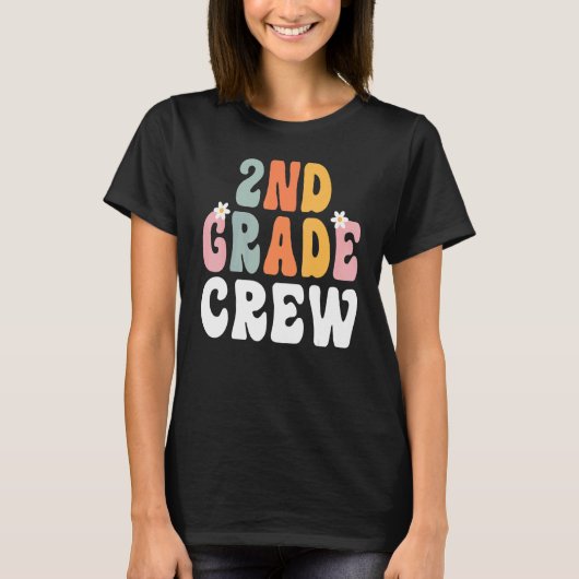 2nd Grade Crew Retro Groovy Teacher Happy 1st Day  T-shirt (Voorkant)