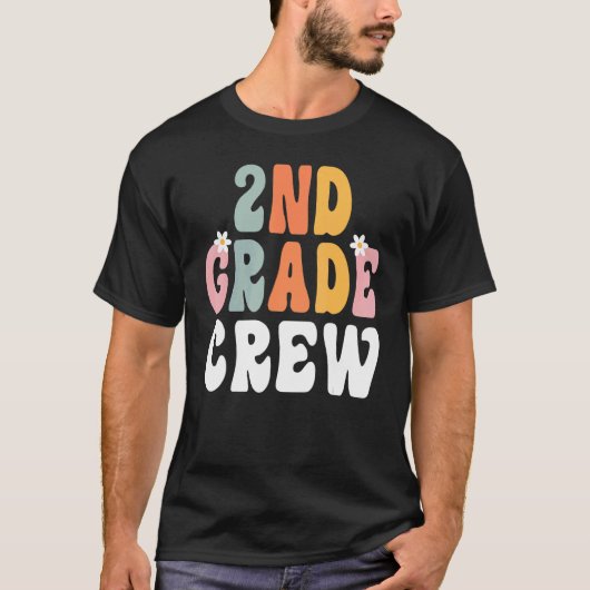 2nd Grade Crew Retro Groovy Teacher Happy 1st Day  T-shirt (Voorkant)