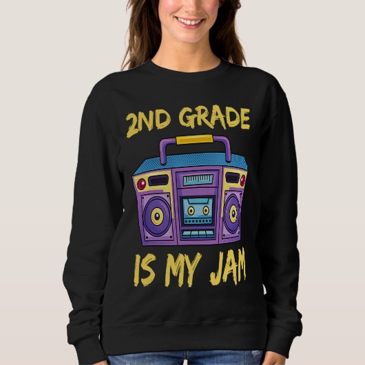 2nd Grade Is My Jam School Retro 80s Boombox Stude Trui (Voorkant)