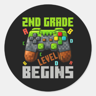 2nd Grade Level Begins Gaming Gamer Boys Kids Back Ronde Sticker