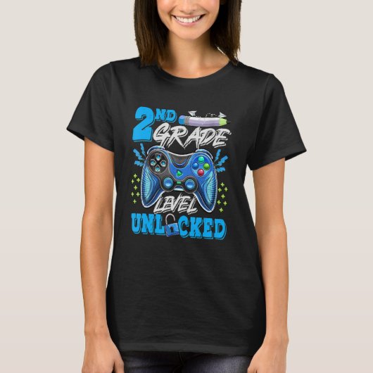 2nd Grade Level Unlocked Video Game Back To School T-shirt (Voorkant)