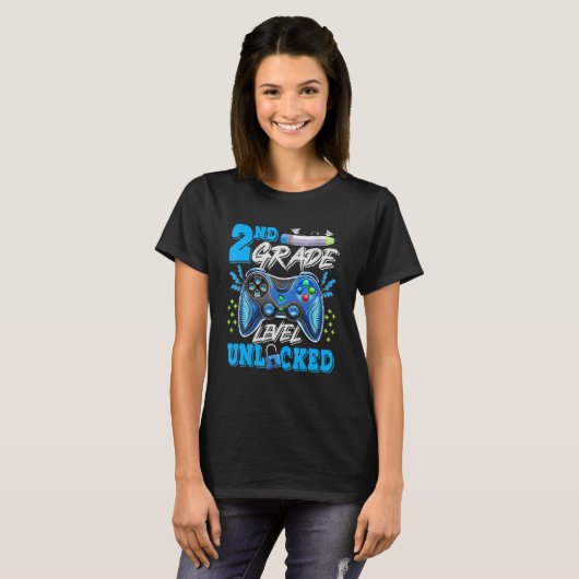 2nd Grade Level Unlocked Video Game Back To School T-shirt (Voorkant volledig)