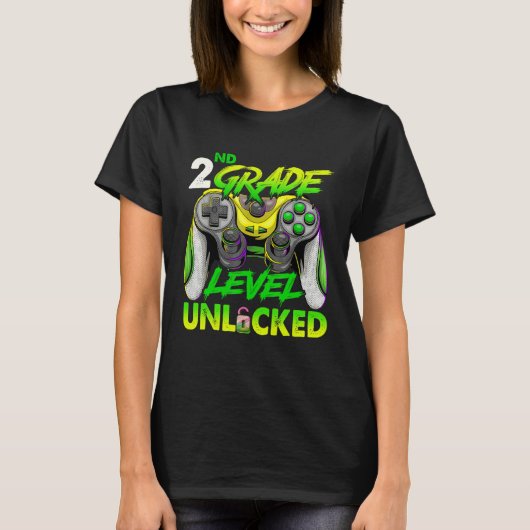 2nd Grade Level Unlocked Video Game Back to School T-shirt (Voorkant)