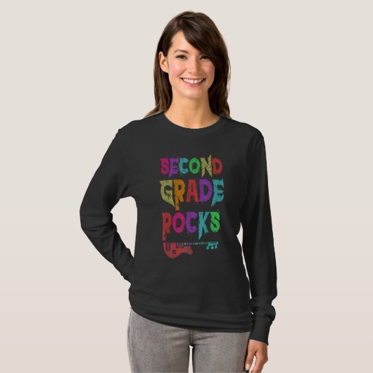 2nd Grade Rocks Student Teacher Rocking Third Grad T-shirt (Voorkant volledig)