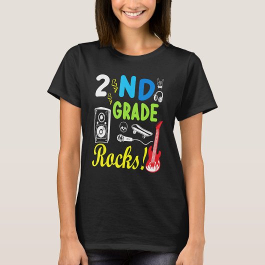 2nd Grade Rocks Teacher Student Happy Back To Scho T-shirt (Voorkant)