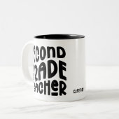 2nd Grade Teacher Black Typography Design Tweekleurige Koffiemok (Voorkant links)