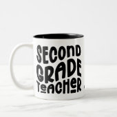 2nd Grade Teacher Black Typography Design Tweekleurige Koffiemok (Links)