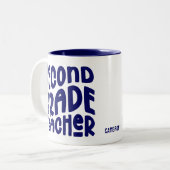 2nd Grade Teacher Dark Blue Text  Tweekleurige Koffiemok (Voorkant links)