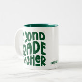 2nd Grade Teacher Green Text  Tweekleurige Koffiemok (Voorkant links)