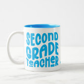 2nd Grade Teacher Light Blue Text Tweekleurige Koffiemok (Links)