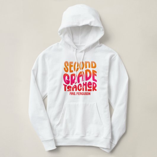 2nd Grade Teacher Orange Red Ombre Text Design Hoodie (Design voorkant)