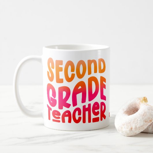 2nd Grade Teacher Orange Red Ombre Text Koffiemok (Met donut)