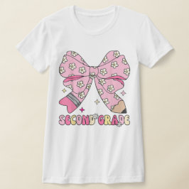 2nd Grade Teacher Pencil Coquette Bow T-shirt
