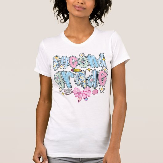 2nd Grade Teacher Pencil Coquette Bow T-shirt (Voorkant)