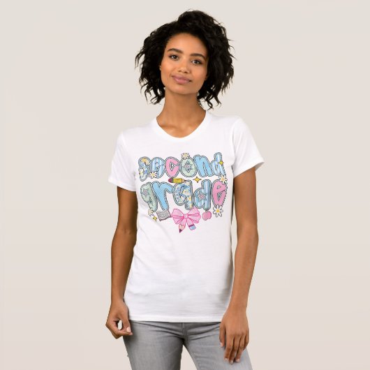 2nd Grade Teacher Pencil Coquette Bow T-shirt (Voorkant volledig)