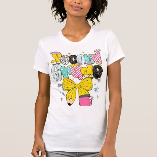 2nd Grade Teacher Pencil Coquette Bow T-shirt (Voorkant)