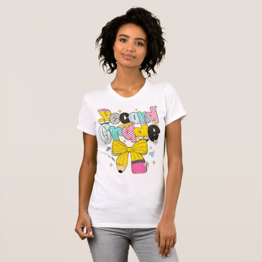 2nd Grade Teacher Pencil Coquette Bow T-shirt (Voorkant volledig)