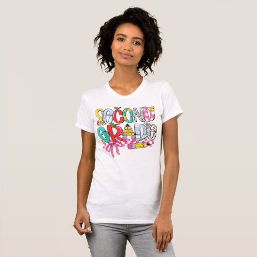 2nd Grade Teacher Pencil Coquette Bow T-shirt (Voorkant volledig)