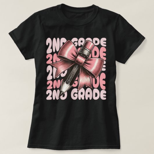 2nd Grade Teacher Pencil Coquette Bow T-shirt (Design voorkant)