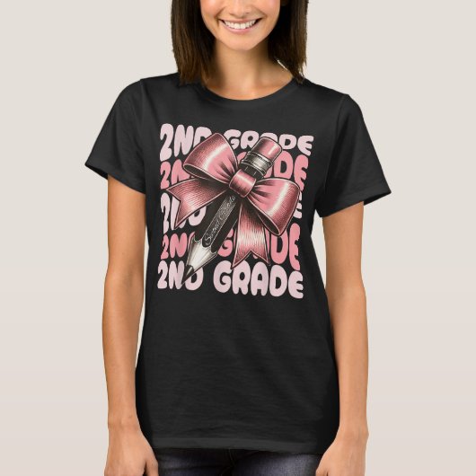 2nd Grade Teacher Pencil Coquette Bow T-shirt (Voorkant)